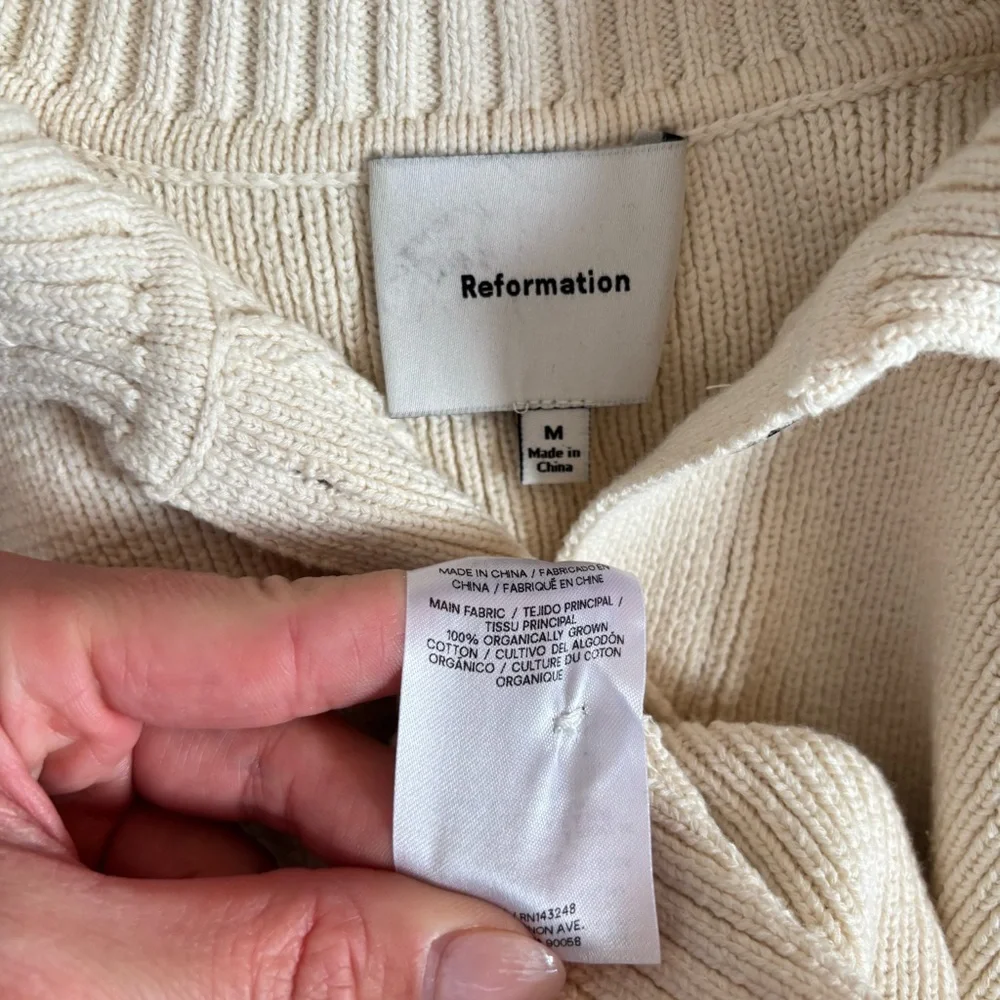 Reformation Brooklyn Organic Cotton Sweater Polo Thick Knit Pullover Cream - Picture 8 of 8